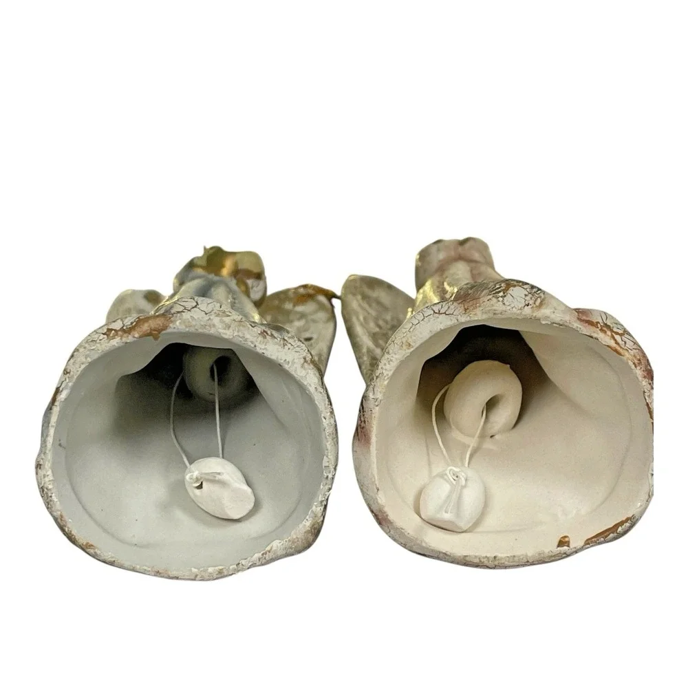 VTG Style Resin Angel Ornaments Set of 2 Crackle Glaze Gold Wings Harp Decor